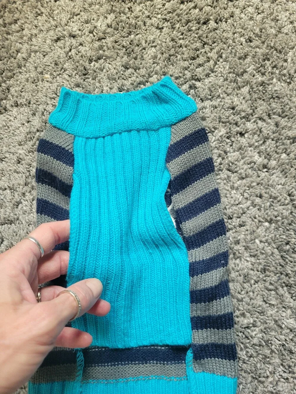 Dog Striped Gray & Navy Sweater with Teal Bone Accent Size Small *NWOT*